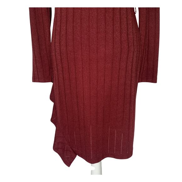 NEW Sam Edelman Amber Red Metallic Ribbed Asymmetrical Ruffle Dress Size 6 - Picture 5 of 14